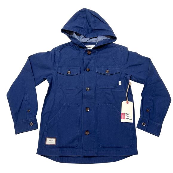 Vans Off The Wall Classic Jacket Hoodie Kids Youth Medium Blue Button Up Pockets - Picture 1 of 5